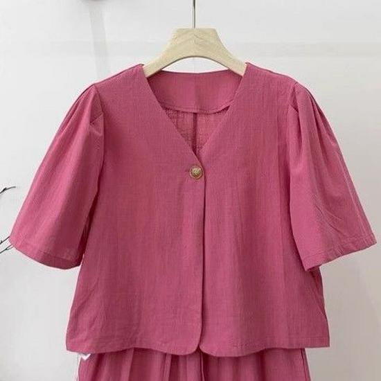 Dopamine French Chic New Chinese Style Summer Suit: Elegant Top & Wide-Leg Shorts, Retro Versatile Two-Piece Set
