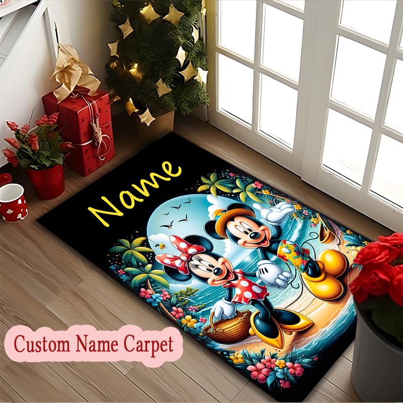[Mickey Minnie Mouse Area Carpet] Easy Maintenance Chair Rug for Conference Room Use, Customize Name Floor Mat