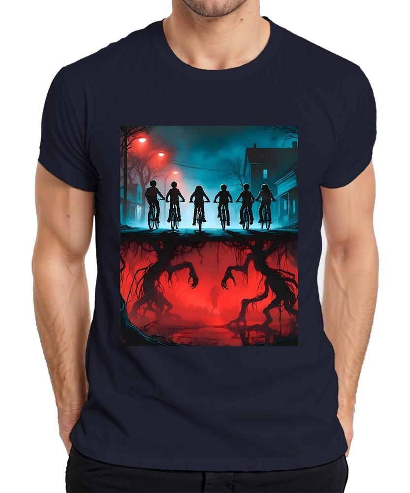 Upside Down Kids Bikes Horror 80s Retro Mystery Hawkins Unisexs TShirt S