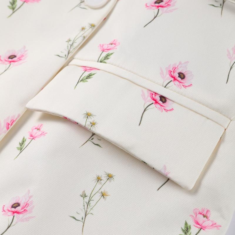 Módní květinové pásky Blejzr Kabát Dámský Ramenní vycpávky Jednořadé S klopami Dlouhý rukáv Streetová bunda 2025 Jarní sváteční párty