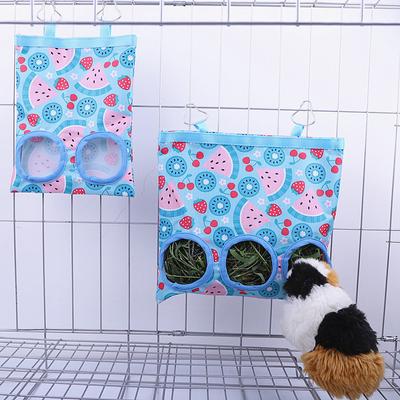 Sac à foin suspendu à 2/3 trous avec crochets pour lapins, cochons d'Inde, petits animaux, mangeoire, distributeur de nourriture pour lapins, sac d'alimentation pour animaux de compagnie