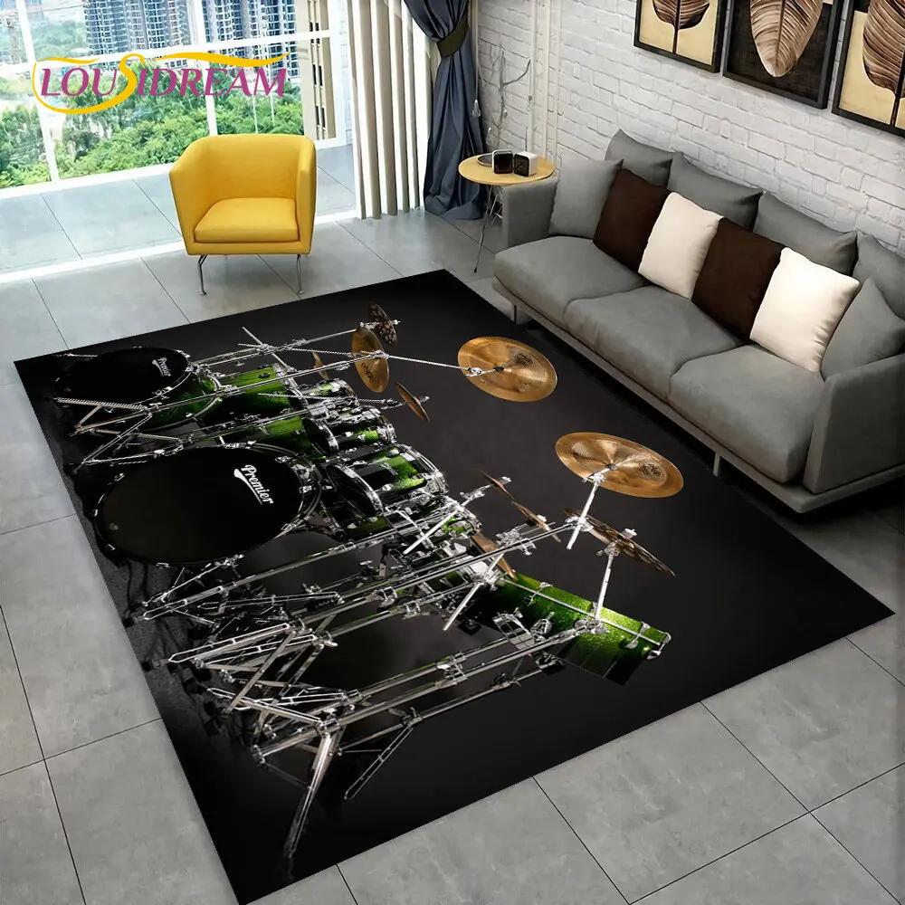 Drum Kit Music Instruments Drum Set Area Rug,Carpet for Home Living Room Bedroom Sofa Doormat Kitchen Decor,Non-slip Floor Mat
