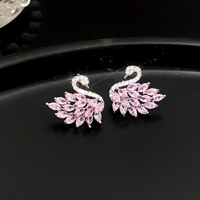 S925 Silver Needle Swan Earrings with Micro-Inlaid Zircon – Elegant, Fashionable, and Versatile