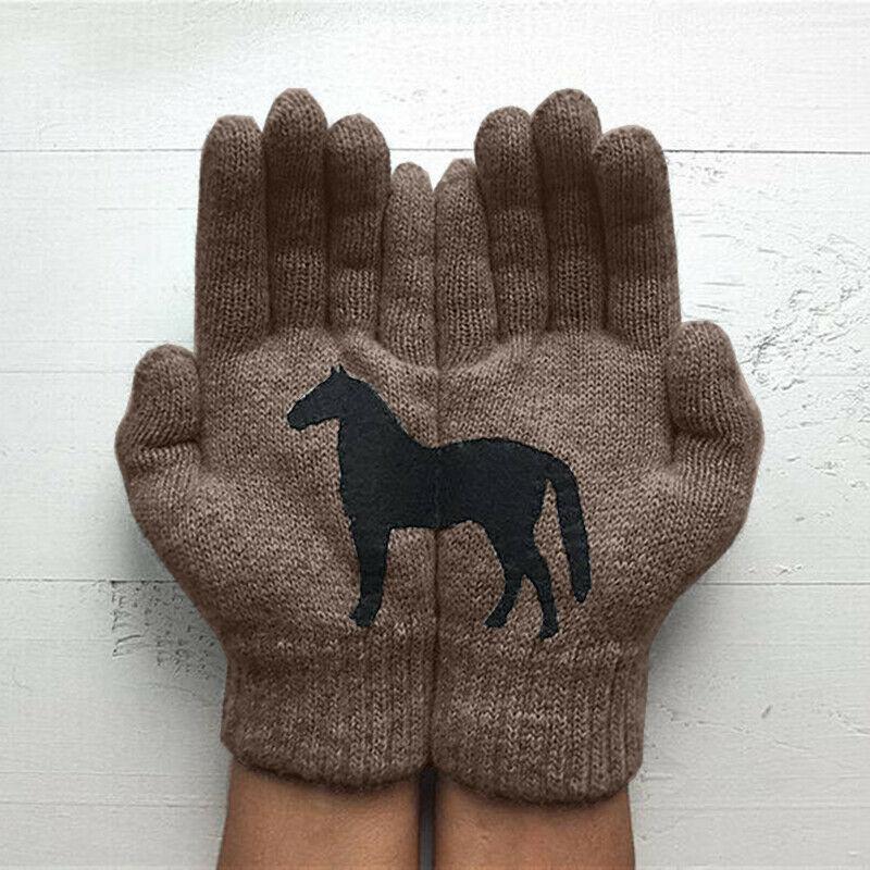 Stylish Women's Cute Horse Gloves Featuring Cozy Full Finger Design For Winter Activities
