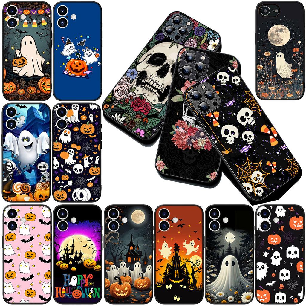 for Samsung Galaxy A35 A36 A55 A26 A05 A06 A14 A50 A51 A53 A54 A12 A13 A23 Phone Case with Little Ghost Halloween Pumpkin Flower