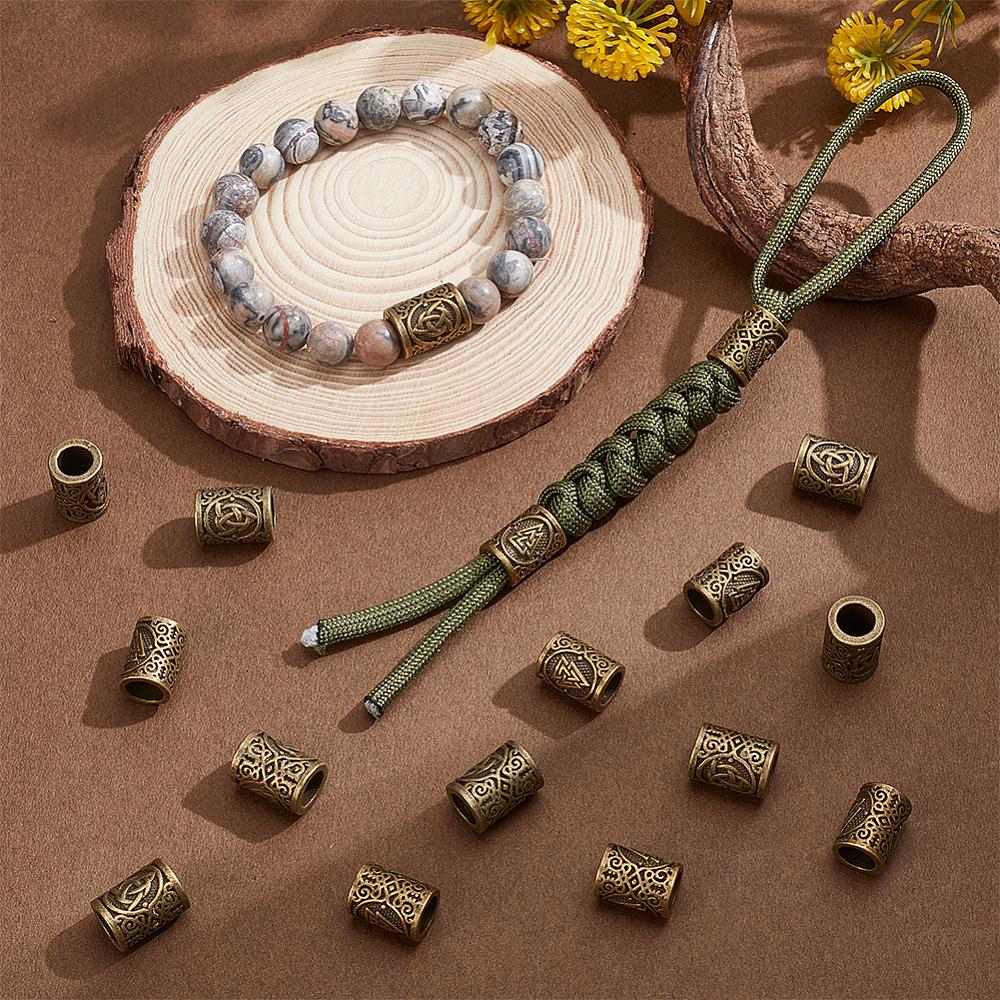 20 Stück 2 Stile Tibetischer Stil Legierungsperlen, Perlen mit großem Loch, Säule, Antikbronze, 15,5~16,5x11~12mm, Loch: 7,5mm, 10 Stück/Stil