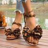 Fashion Leopard Print Flat Sandals for Women Summer 2025 Soft Comfort Beach Shoes Woman Elastic Band Roman Dress Sandalias Mujer