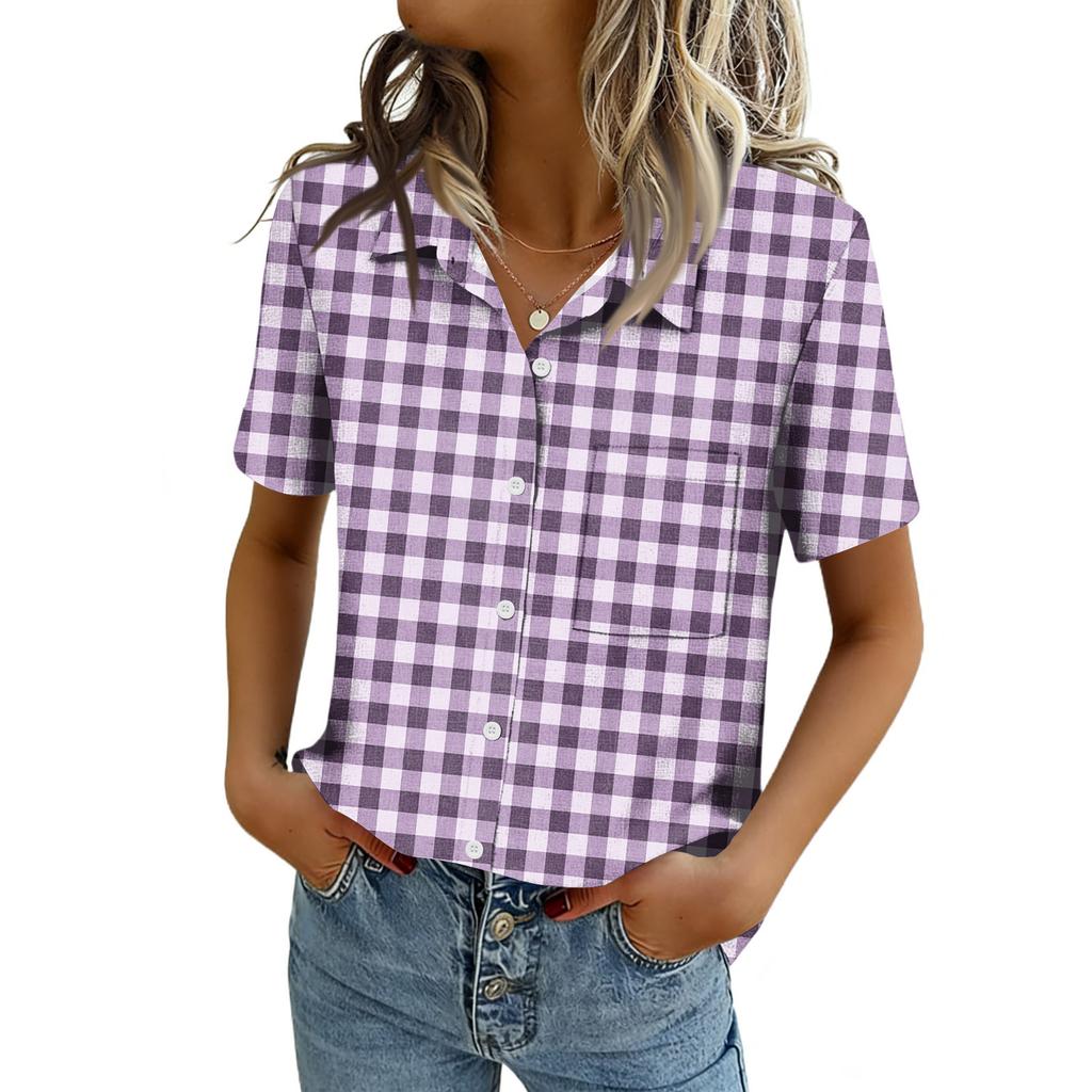 Blusas para Mujer de Manga Corta Camisas con Botones Tops de Trabajo Casual Elegante Ropa de Verano Primavera