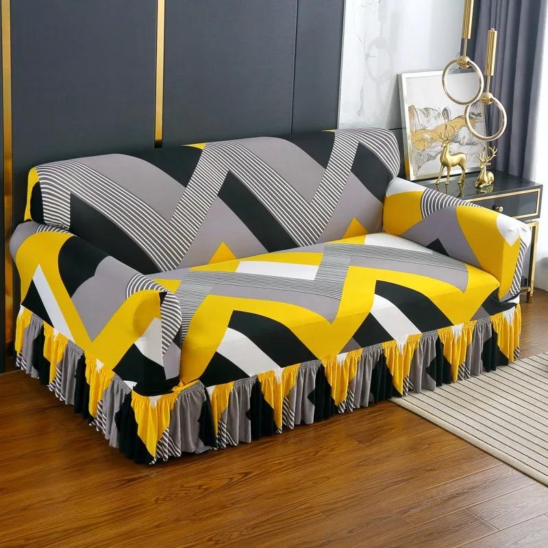High Elastic Sofa Slipcover with Skirt Stretch Easy Fitted Armchair Sofa Covers 1/2/3/4-Seater Couch Slipcovers for Living Room