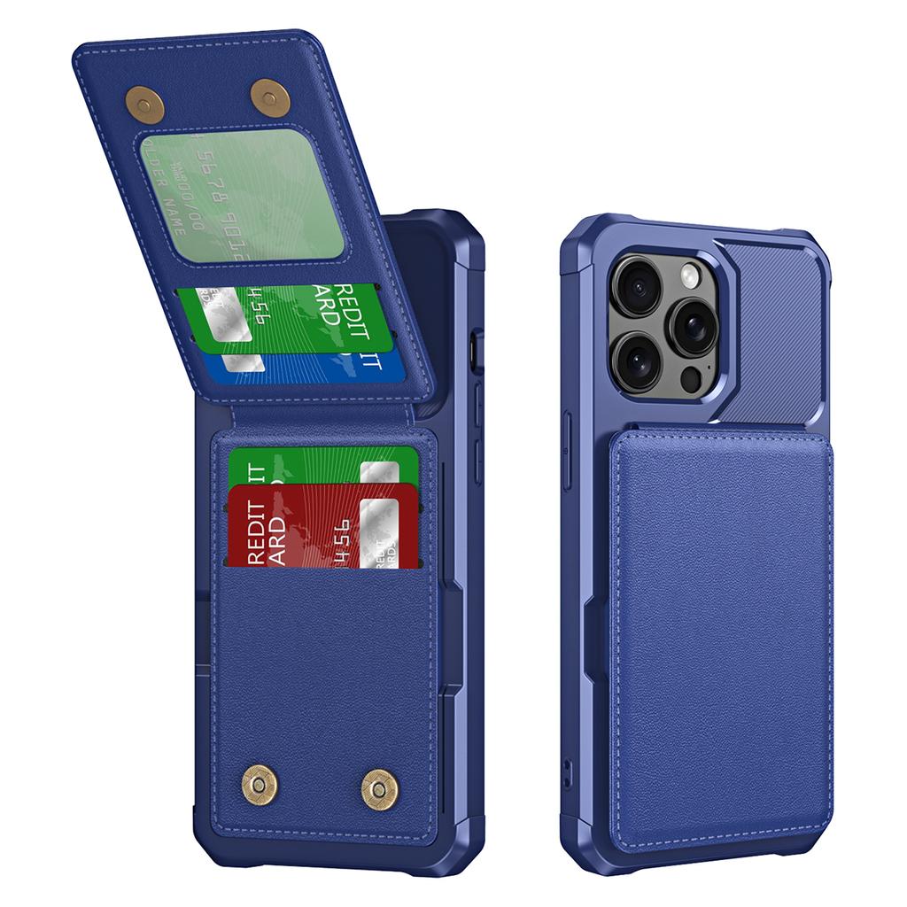 ZM11 For iPhone 13 Pro Max Case Vertical Card Slots PU Leather Coated TPU Kickstand Phone Cover