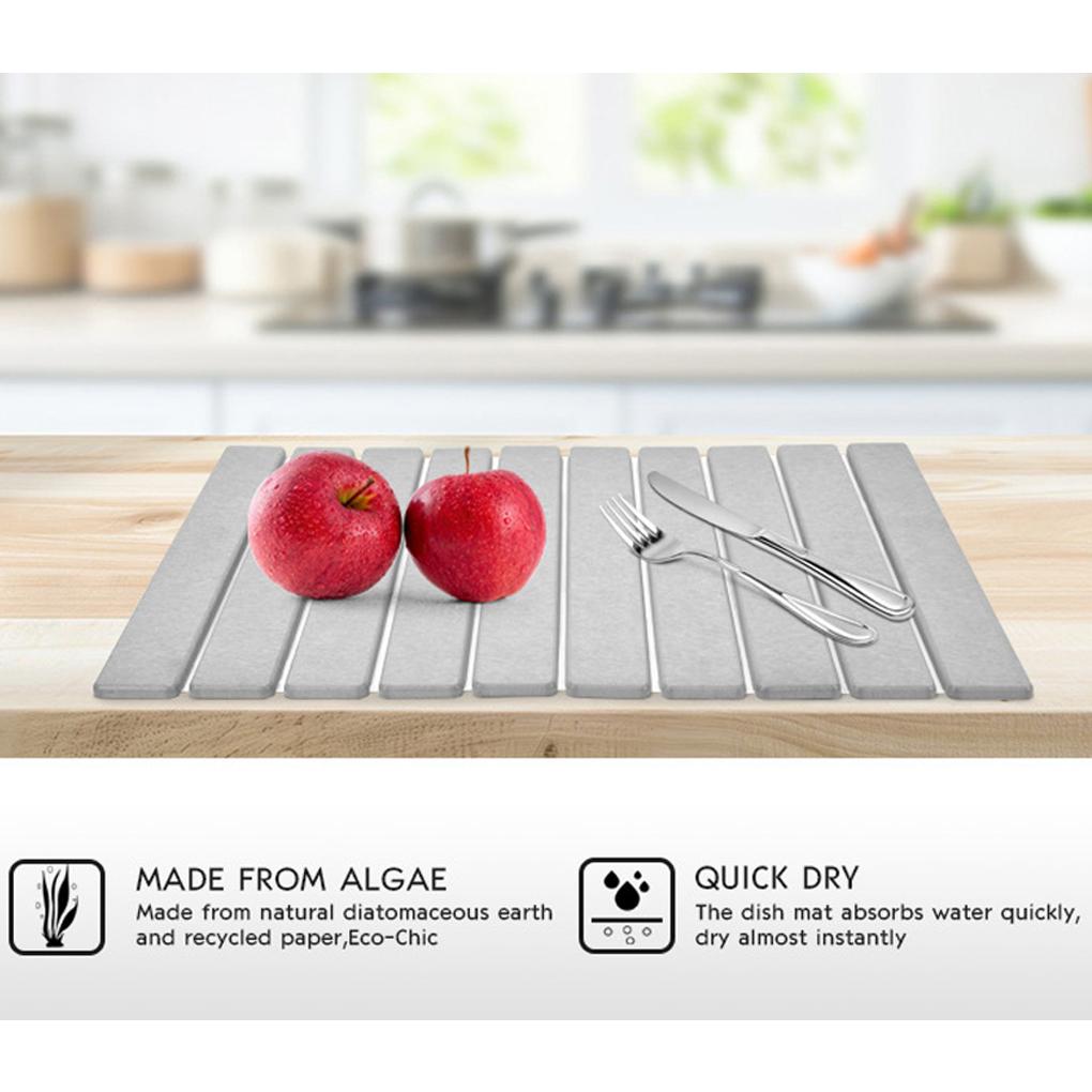 New Foldable Stone Dish Drying Mat Diatomite Tableware Pads Non-slip Reusable Dish Drainer Mat Kitchen Accessories 40x30 Cm
