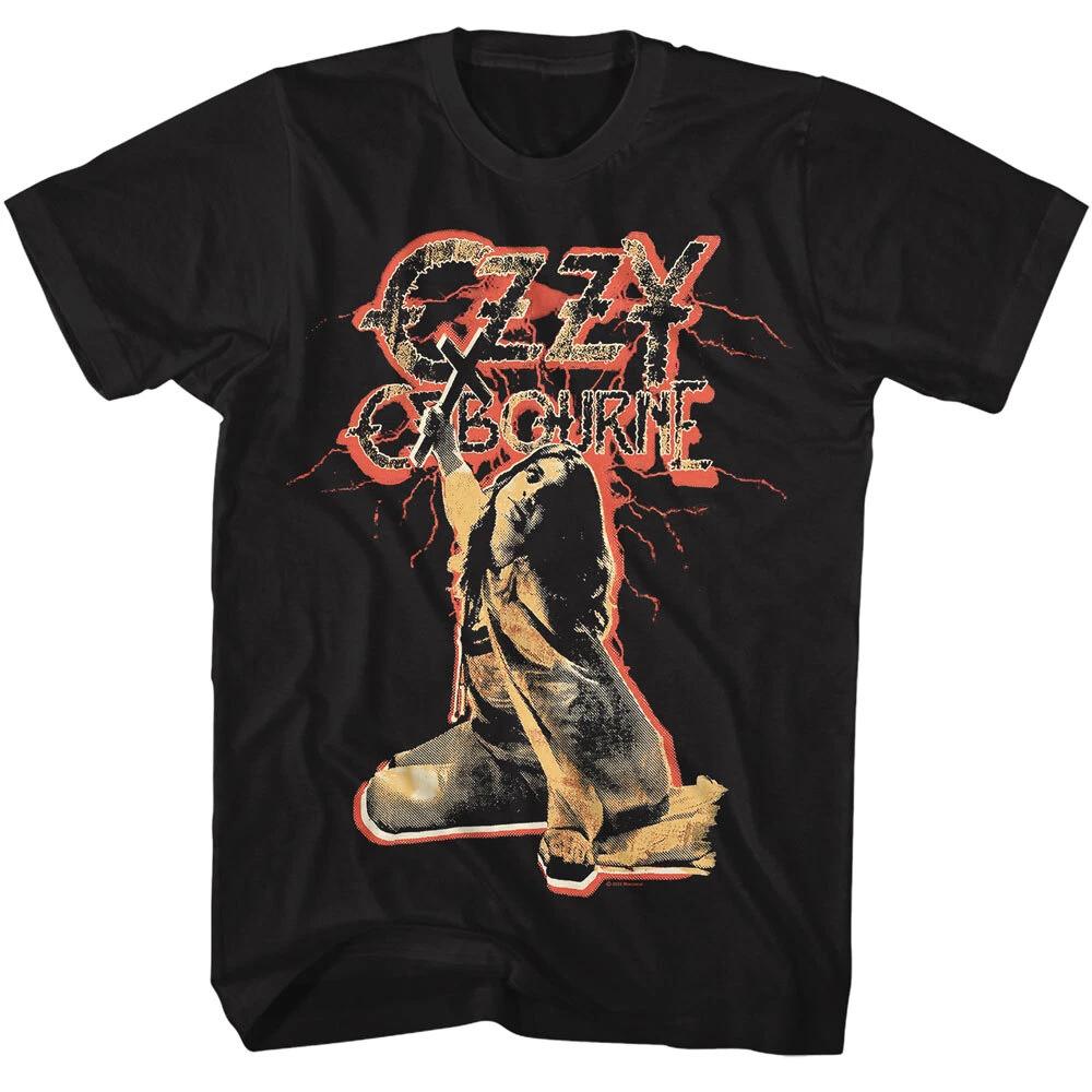 Ozzy Osbourne Holding Cross Red Lightning Men s T Shirt Metal Band Merch M