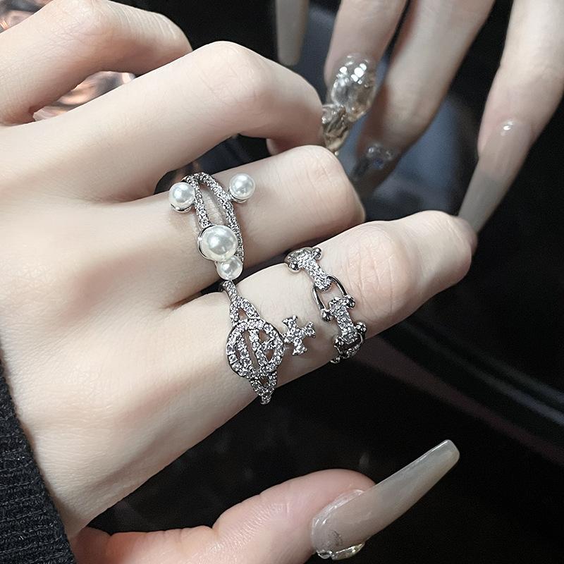 Nischendesign Geometrischer Hufeisenring Saturn Perle Diamant Zirkon Kaltwind Premium Sense Han Offener Ring Damen