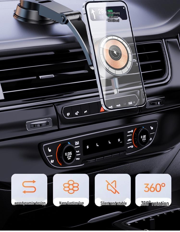 Einziehbarer magnetischer kabelloser Autoladegerät und Handyhalter für MagSafe und Apple Schnellladung