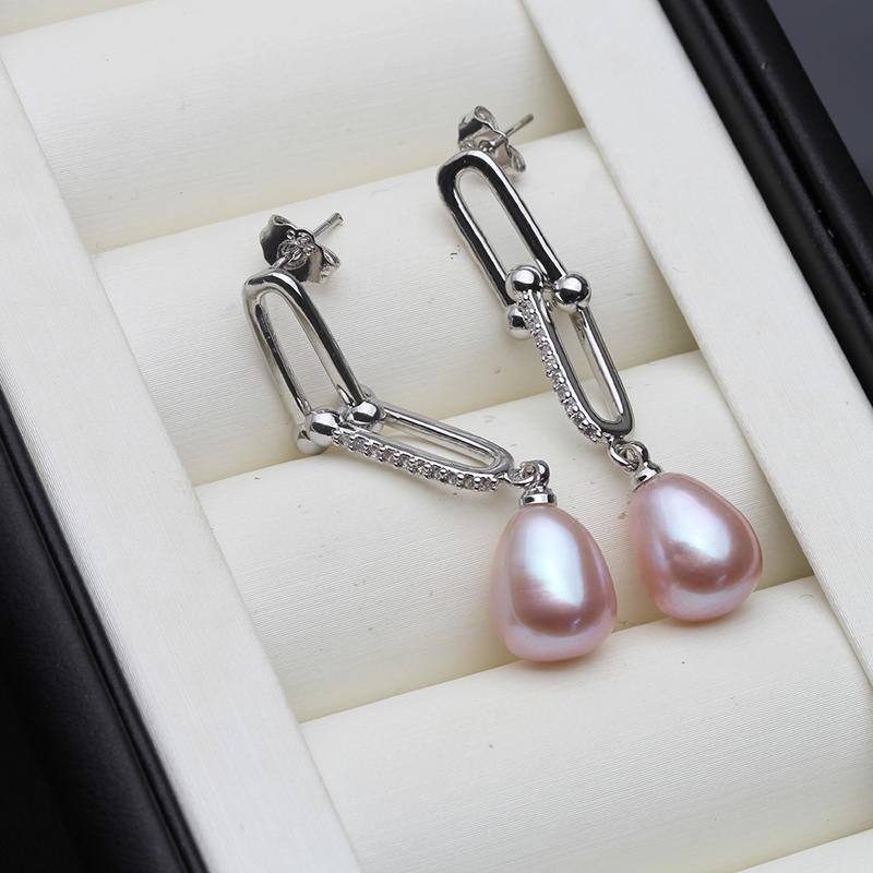 Genuine Freshwater Pearl Earrings 925 Woman,Dangle Sterling Silver Black Pearl Earrings Wife Mother Gift White Pink