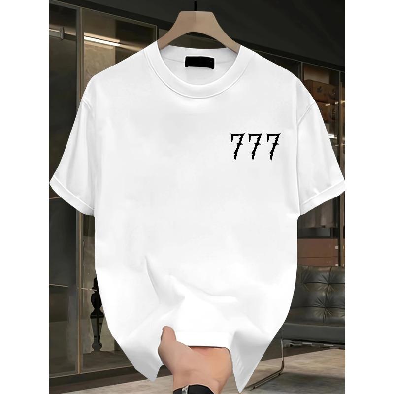 European Size Men's Oversized 777 Number Print T-Shirt - Loose Fit Streetwear Crew Neck Short Sleeve Summer Casual Top with 777 Design