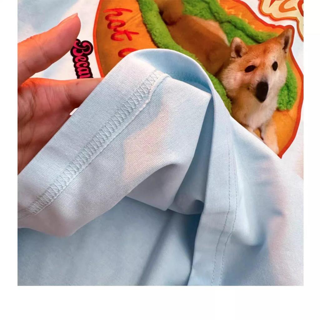 Unisex Retro Hot Dog Print Cotton T-Shirt - Plus Size, Trendy Loose Fit