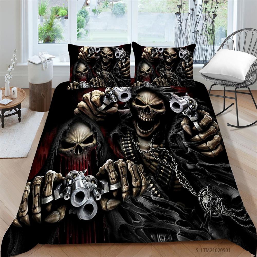 Husă de pilotă Skull Home Textile Lenjerie de pat King Size Husă de pat moale Adulti Adolescenți Husă de pilota de lux Seturi de pat respirabile