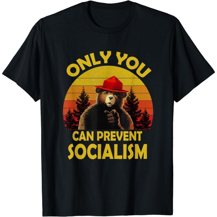 AspeAr Vintage Funny Only You can Prevent Socialism Bear Camping T-Shirt XXXXXL чёрный