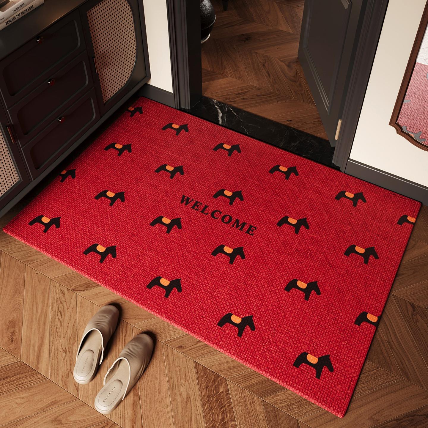 

WELCOME Zerbino con simpatico motivo a cavallo Zerbino rosso per porta d ingresso Tappeto antiscivolo per interni ed esterni Dirt Trapper Decorazioni 40x60cm