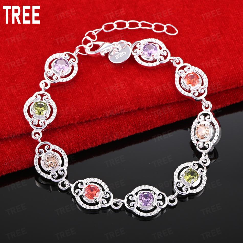925 Sterling Silver Exquisite AAA Zircon Vintage Colorful Jewelry Bracelet-Fashion Gift Jewelry 20cm