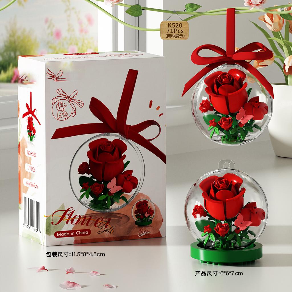 Romantic Rose Flower Moc Building Block Moc Bricks Sets for Adults Girl Micro Construction Set Flower Model Assembling Toy Gifts