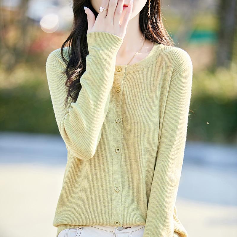 Women's Lightweight 50% Wool 50% Mulberry Silk Cardigan - 4-Season Versatile Knitwear for All-Year Comfort & Style