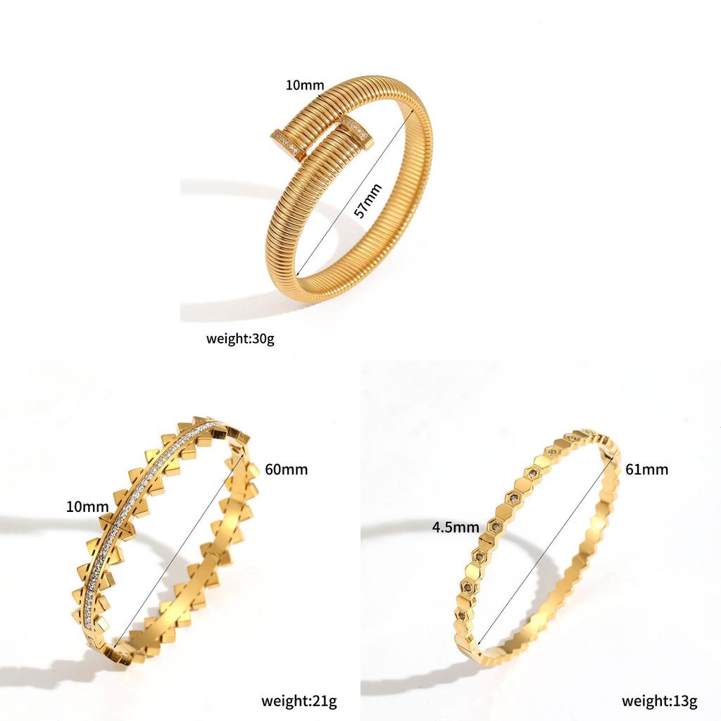 Vintage Zircon Stainless Steel Bracelet For Women With Open Clasp Jewelry Accessory