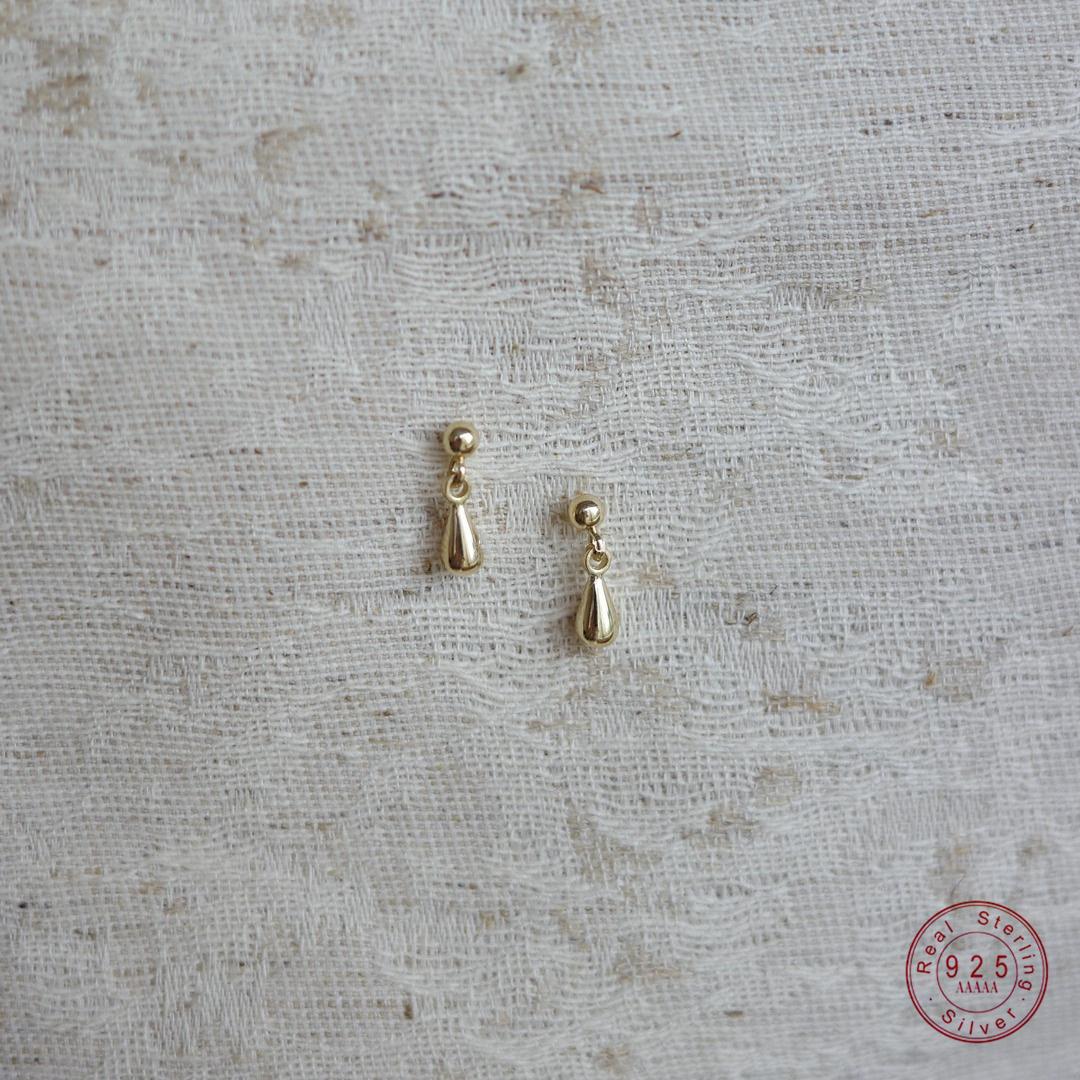 

924 Sterling Silver Plated 14K Gold Mini Water Drop Earrings for Women Simple Cute Daily Jewelry Accessories Gold