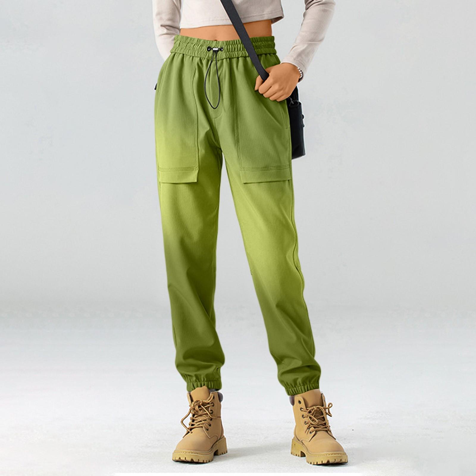 

Women s Fashion Workwear Pants High-waisted Mountaineering Sport Pants Loose Retro Casual Quick-drying Pants L зелёный