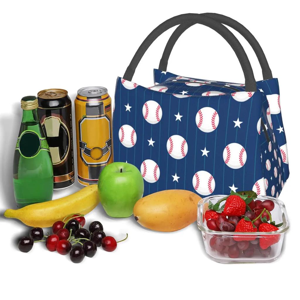 Lunchtassen met Baseballthema Design Accessoires Draagbare Geïsoleerde Canvas Koeltas Bal Sterspeler Thermische Picknick Draagtas Vrouwen
