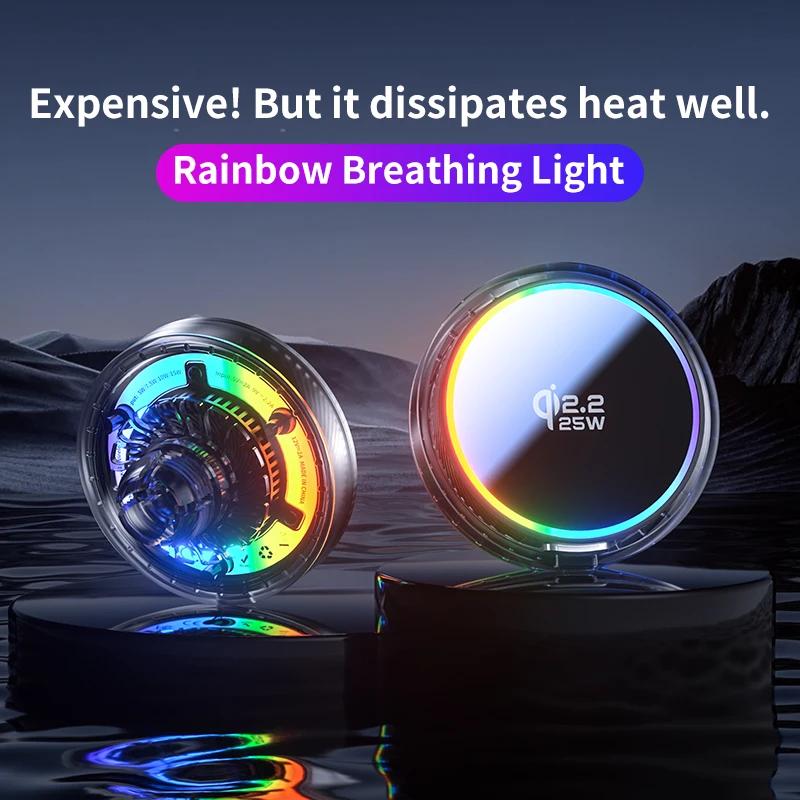Car 25W Magnetic Wireless Charger Air Cooling RGB Light  Phone Holder For Magsafe iPhone 17 16 15 14 13 12 Fast Charging Station