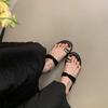 Niche Metal Set Toe Slippers Women's Outer Wear Summer New Korean Simple Casual Flat Sandals Seaside Beach Shoes
