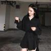 Women Blouses Spring Long Sleeve Black Chiffon Shirt with Belt Ladies Loose All-match Fashion Chic Casual Simple Tops
