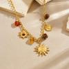 Retro Gold-Plated Sun Heart Tiger Eye Pendant Jewelry Set