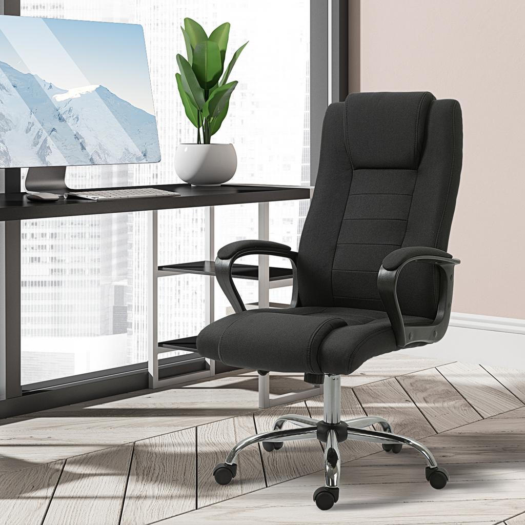 Office Chair Ergonomic Desk Chair with Armrest, Height-Adjustable Swivel Chair with Linen Look, Padded Computer Chair, Black
