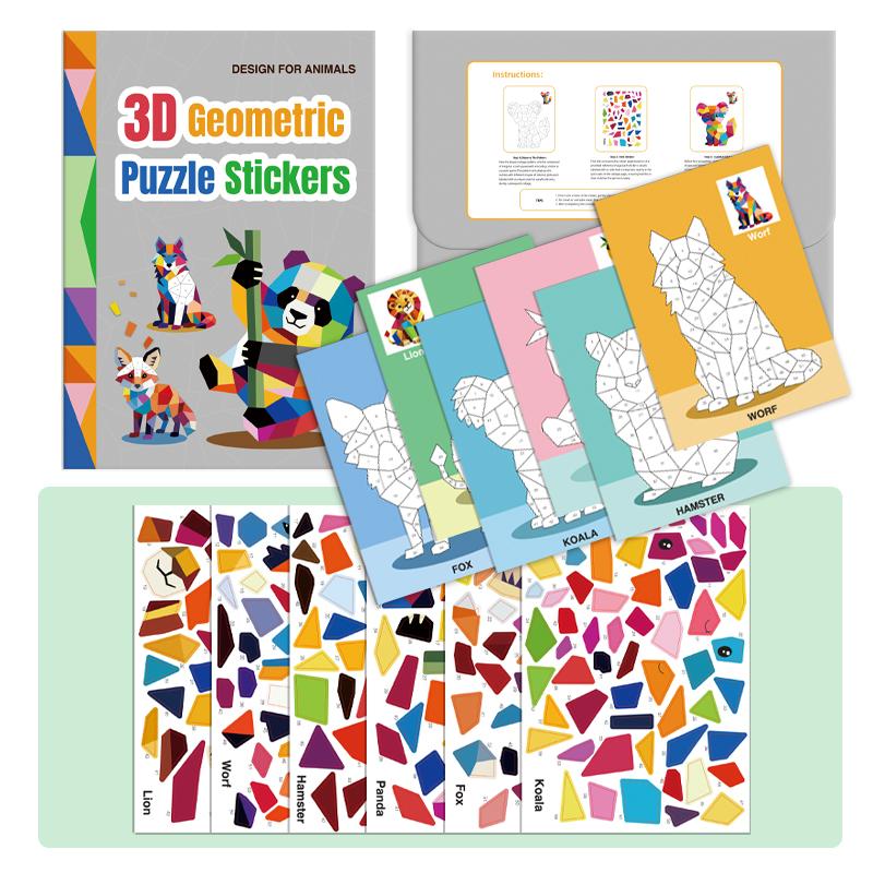 DIY 3D Geometric Puzzle Stickers Cartoon Animal Sticker Puzzle Portable Collage Sticker Book Sticker Toy Gifts Kids Children