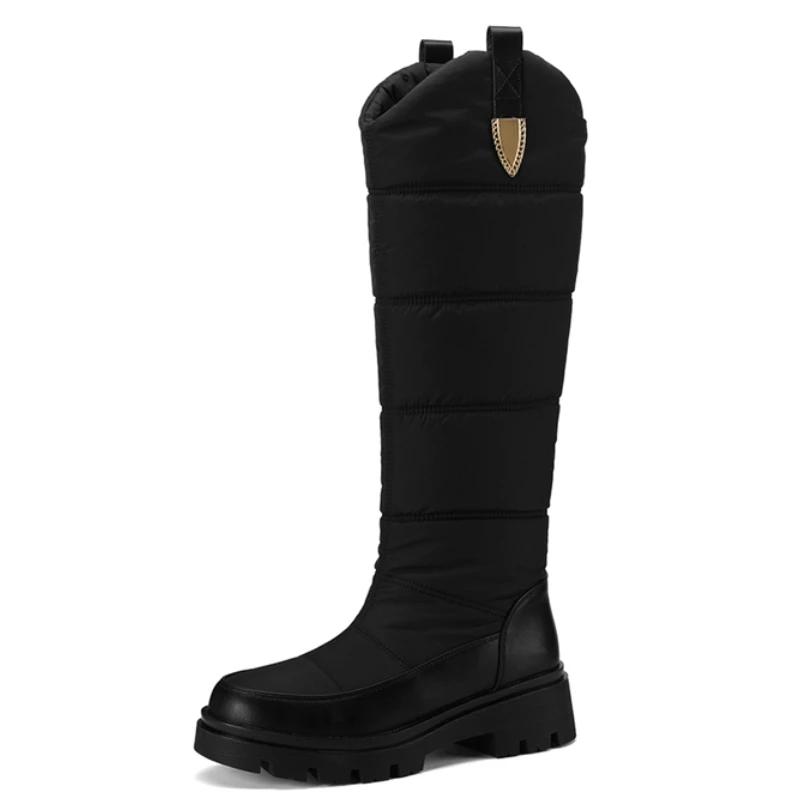 Women's Winter Knee High Snow Boots Black White Warm Fur Plush High Boot Casual Low Heel Fashion Long Rain Shoes Waterproof