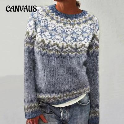 Damen Pullover in Übergröße, Rundhalsausschnitt, Farbblockierung, lockerer modischer Pullover, Strickpullover