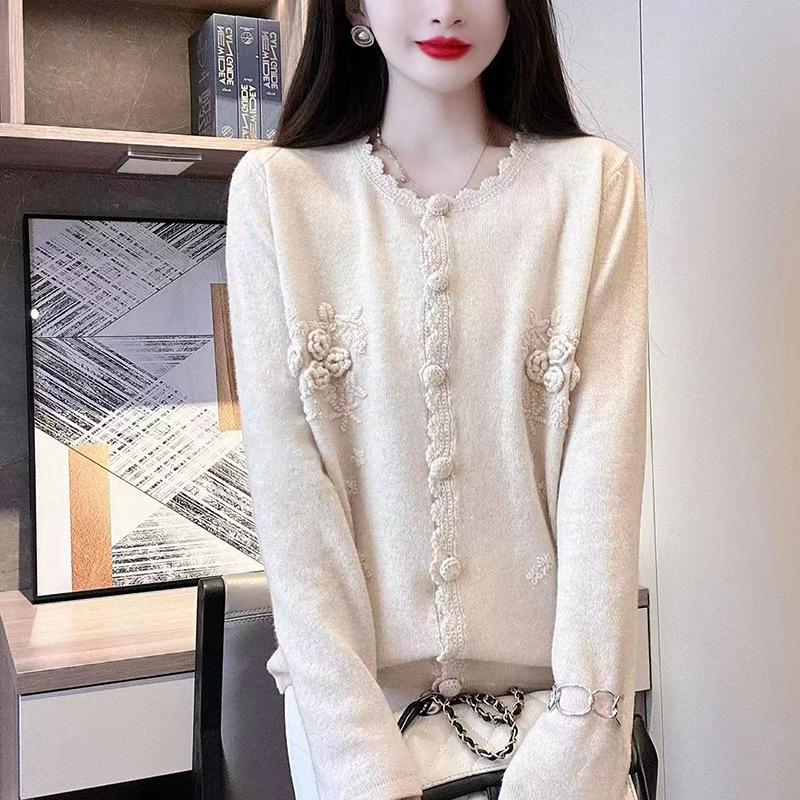 Early Autumn Women's Round Neck Knit Cardigan - Solid Color, Lightweight, Loose Wool Sweater