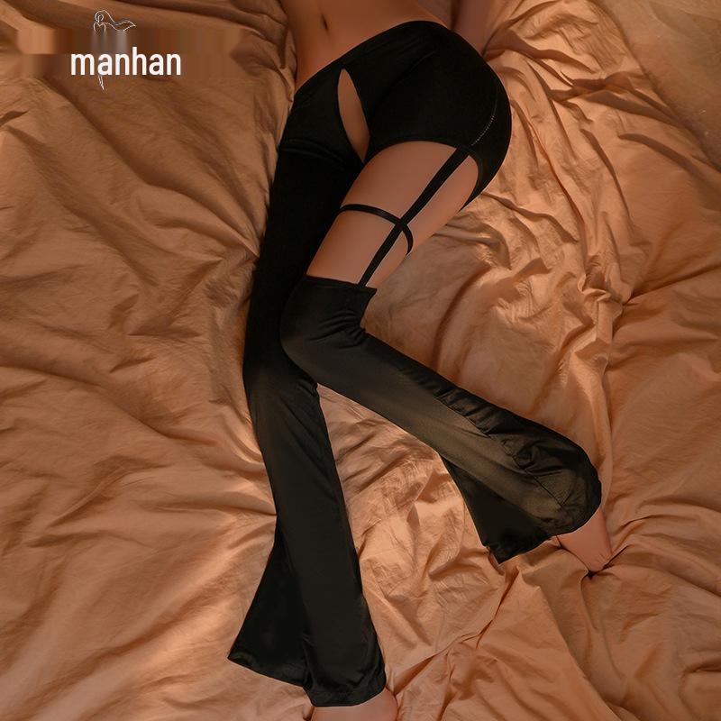 Man Yan Sheer Cutout Zipper Crotch Yoga Flare Pants 1226