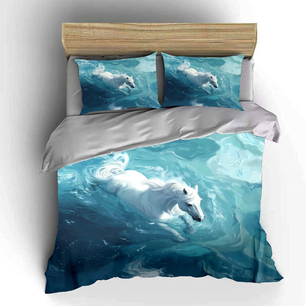 Elegant Horse Ocean Art Decor Soft Comfortable Duvet Cover Bedding Set Included 1*Duvet Cover & 2*Pillowcases, Gift