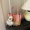 Summer trend canvas bag striped vegetable basket women's bag new high-end retro splicing fashion messenger bag