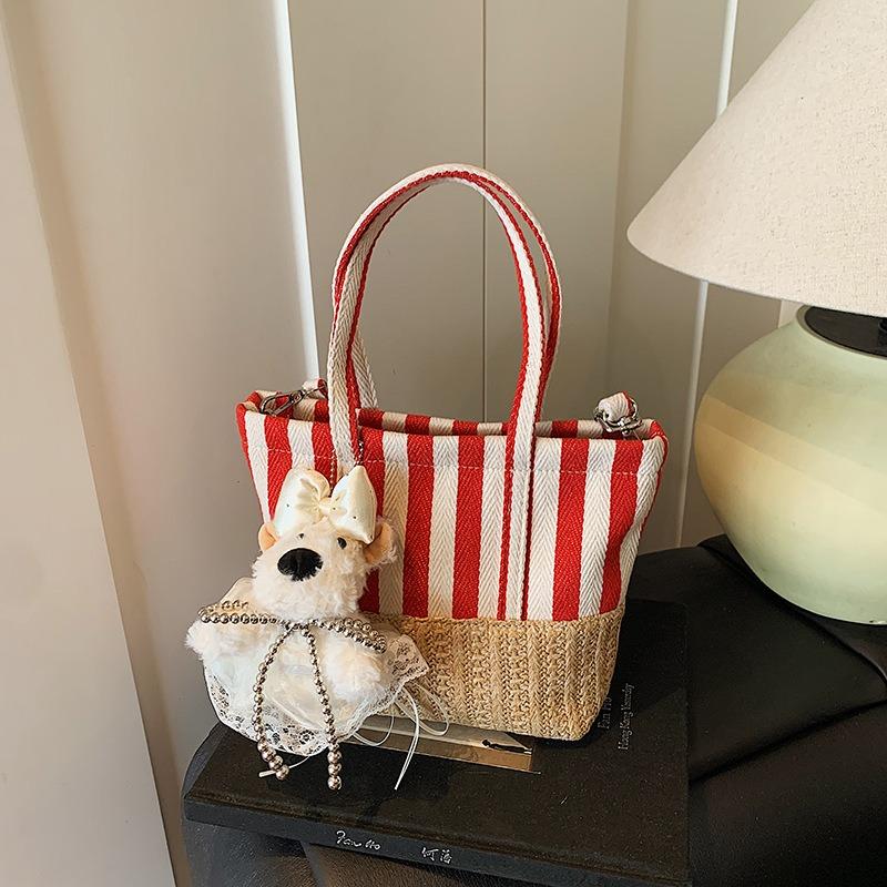 Summer trend canvas bag striped vegetable basket women's bag new high-end retro splicing fashion messenger bag