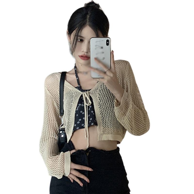 

Женский кардиган с V-образным вырезом, кружевной, повседневный, сладкий, летний