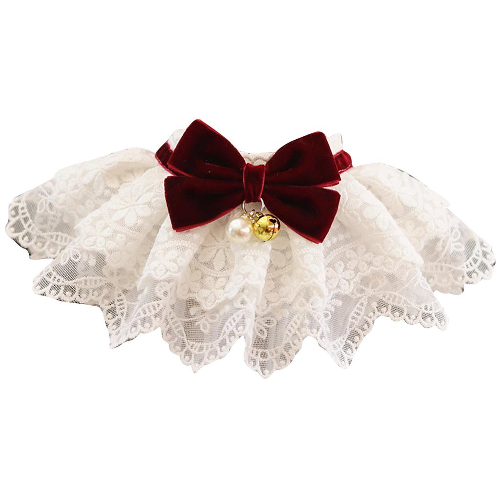Pet Lace Bibs Collar Cute Bow Soft Easy To Wear Comfortable Bib Scarf for Dog Cat Decoration Wine