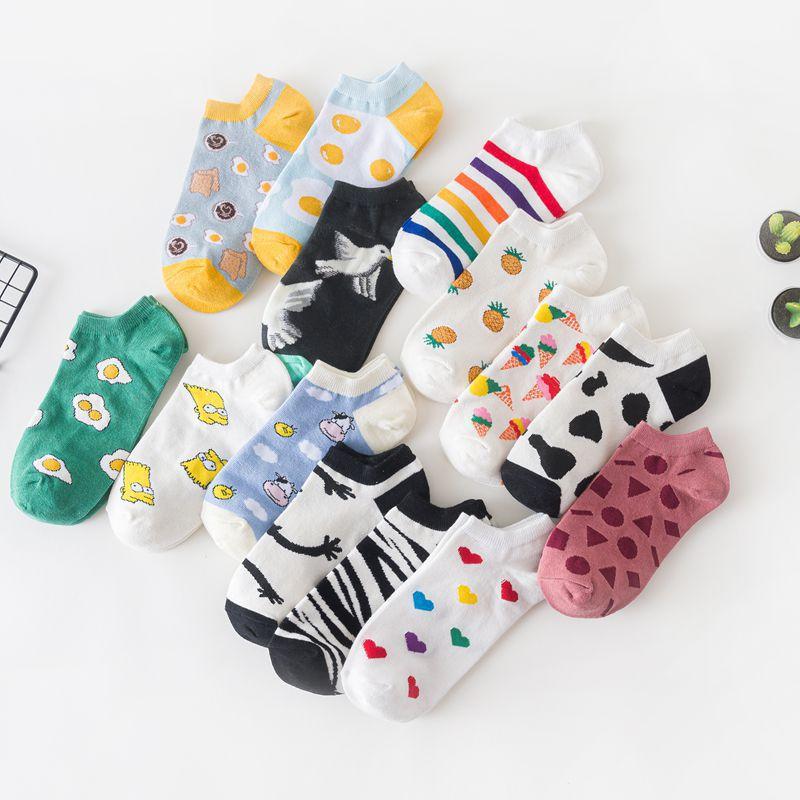 Lady Fashion Wind Pineapple Bird Poached Egg Cow Cartoon Colorful Cotton Sock Girls Ankle Socks