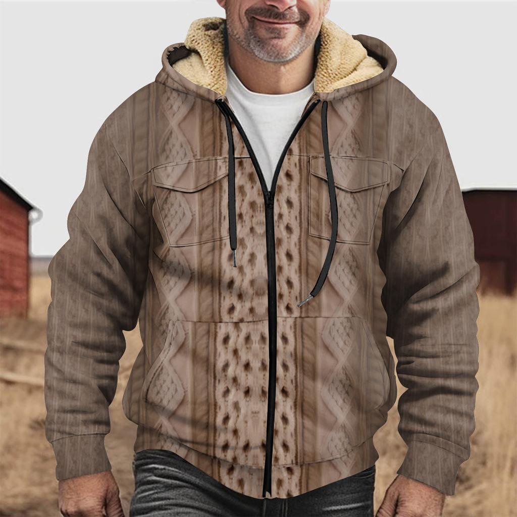 Men'S Winter Zipper Hooded Fleece Sweatshirt With Patch Pocket Casual Jacket