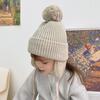 Winter Baby Knitted Hat With Earflaps Solid Color Pompon Beanie Cap Kids Boy Girl Thick Warm Plush Ear Protection Caps