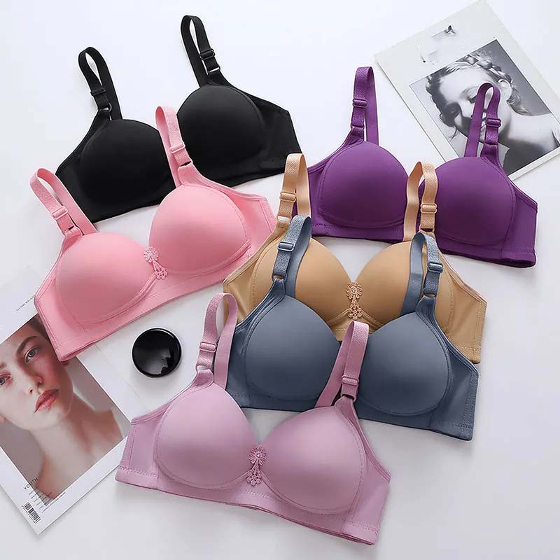 Thin Women's Bra Solid Color Simple Casual Style Comfortable Gather Anti-sagging Underwear Without Steel Ring Large Bra Lightweight Breathable